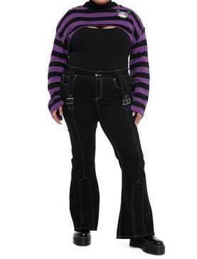 Kuromi Black & Purple Stripe Bolero Girls Crop Shrug Plus Size, , hi-res