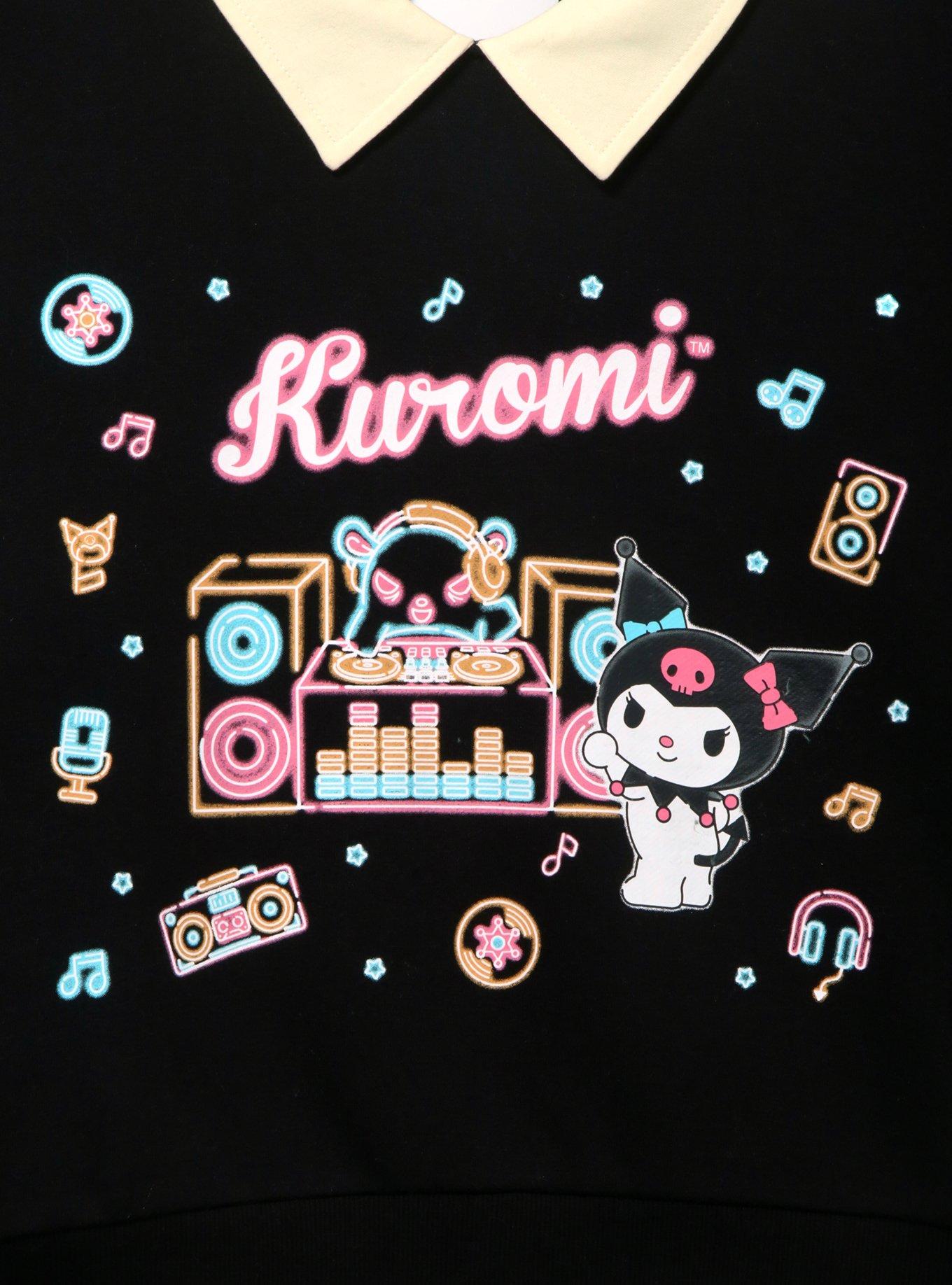 Sanrio Kuromi Neon Women's Collared Crewneck &mdash; BoxLunch Exclusive, BLACK, alternate