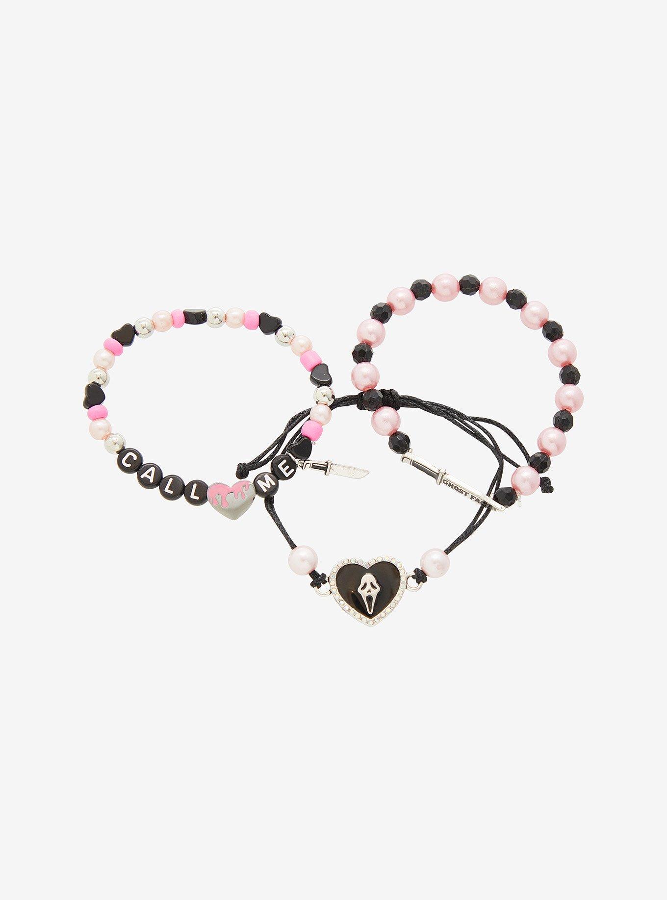 Scream Ghost Face Pink Bead Bracelet Set