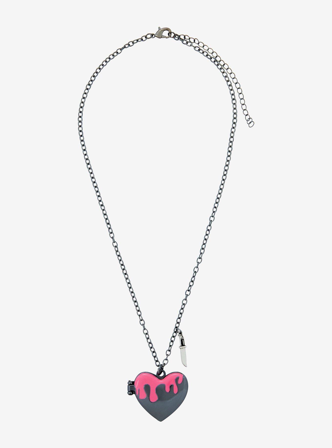 Scream Ghost Face Pink Drip Heart Locket Necklace