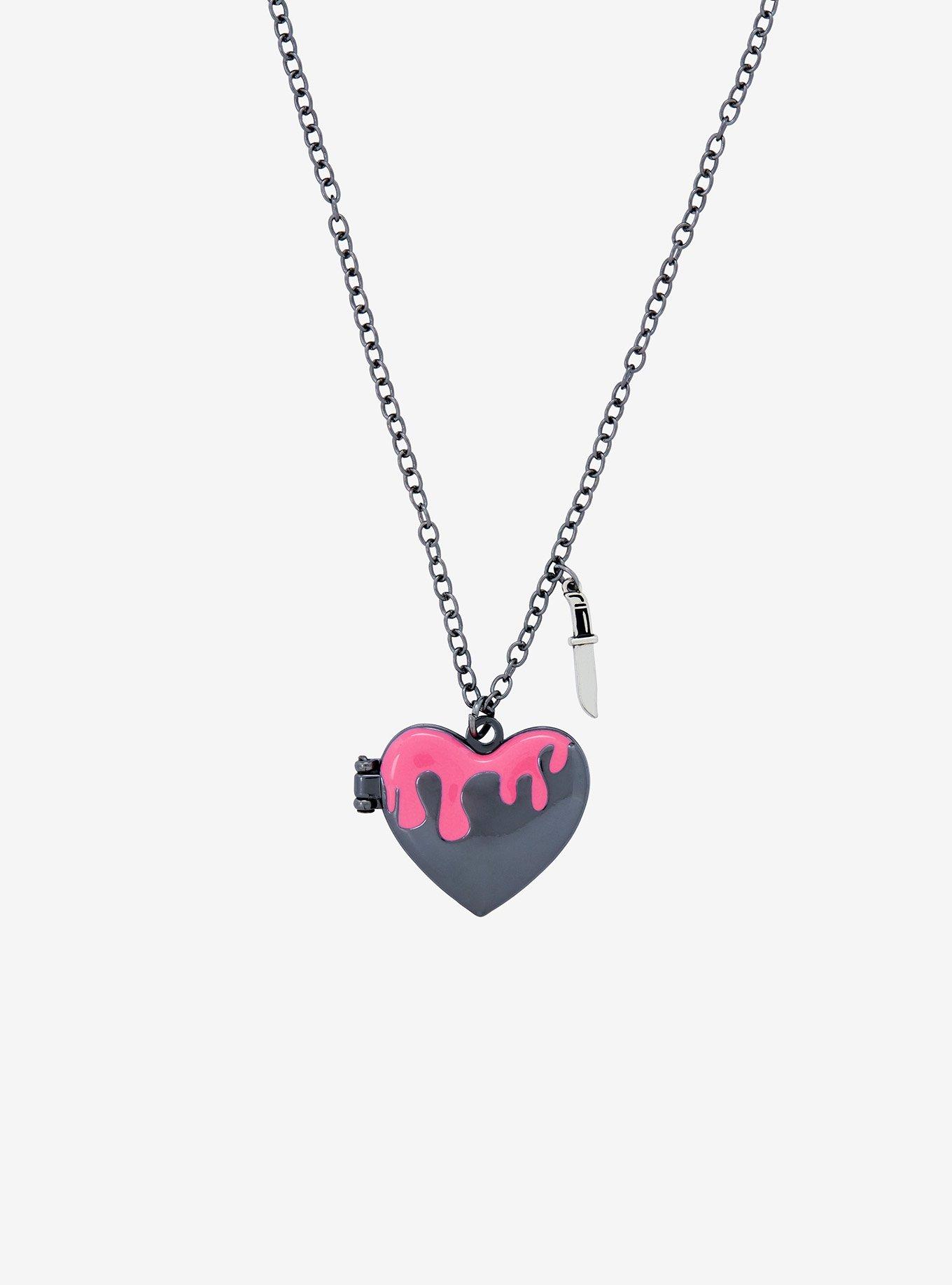 Scream Ghost Face Pink Drip Heart Locket Necklace, , alternate