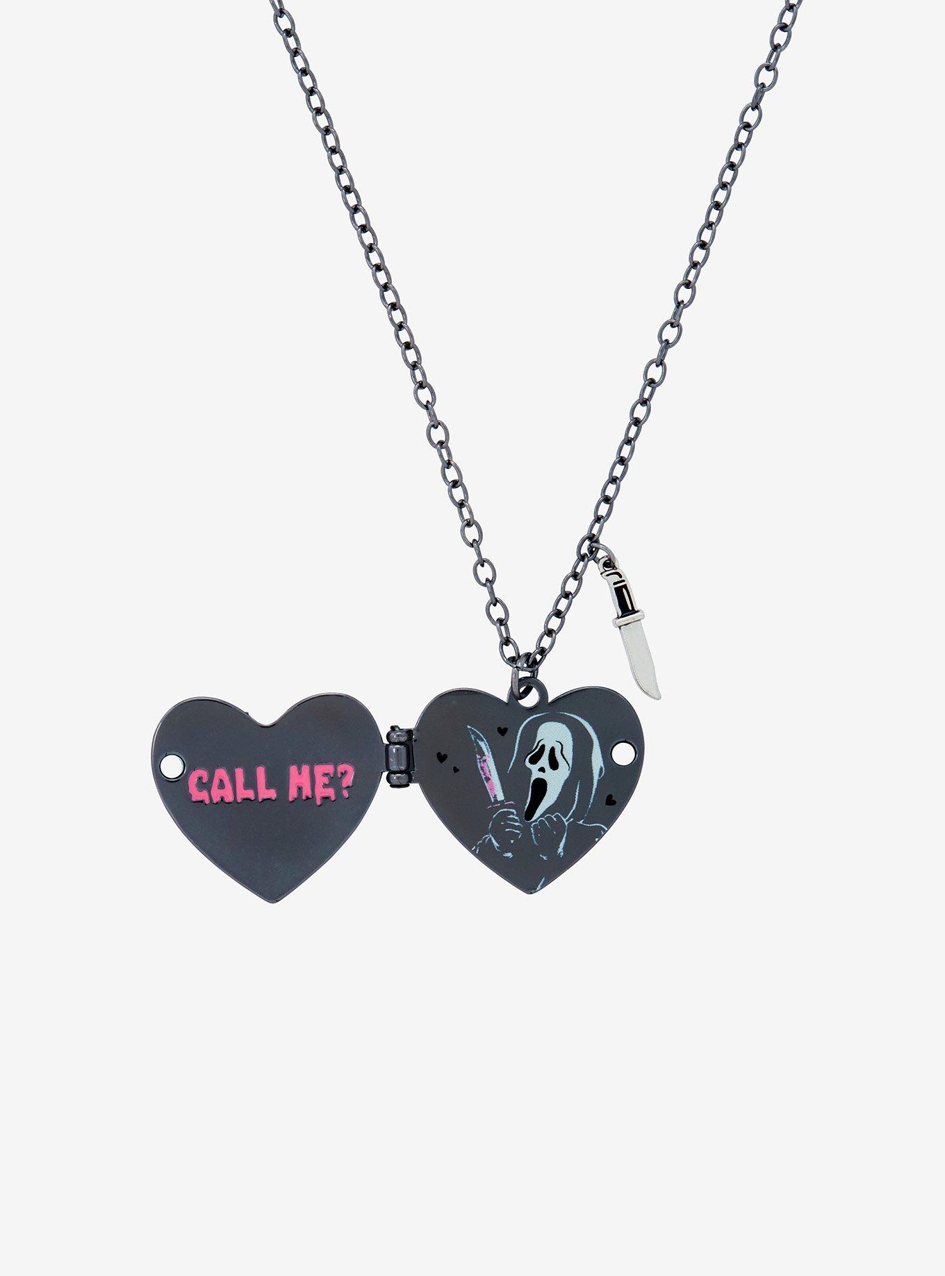 Scream Ghost Face Pink Drip Heart Locket Necklace, , alternate
