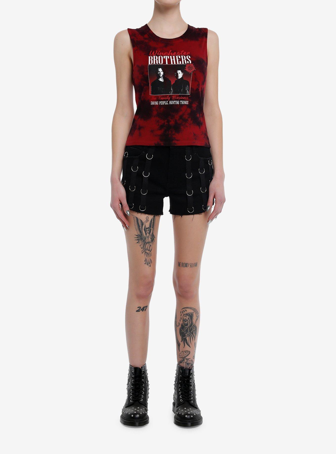 Supernatural Winchester Brothers Tie-Dye Girls Crop Muscle Tank Top, , hi-res