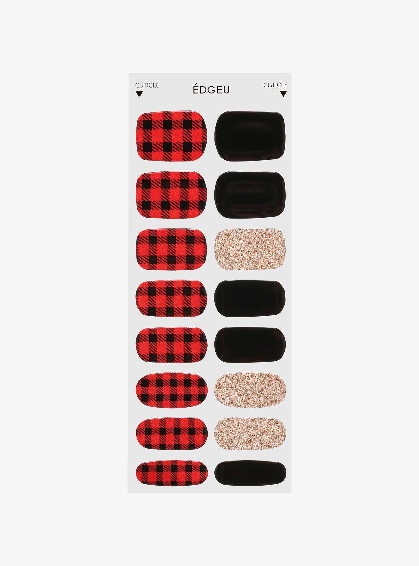 EDGEU Red Blanket Check Gel Nail Strips, , hi-res