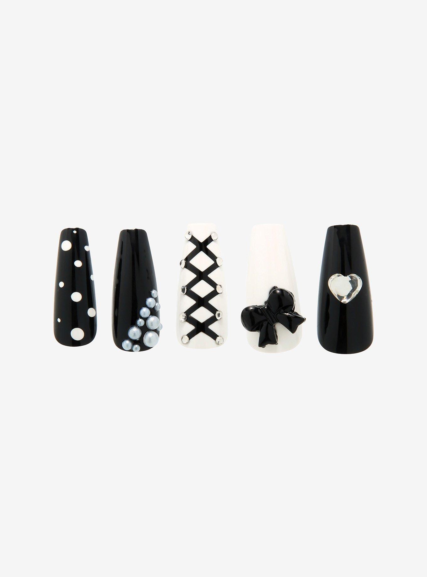Blackheart Black & White Lolita Faux Nail Set, , hi-res