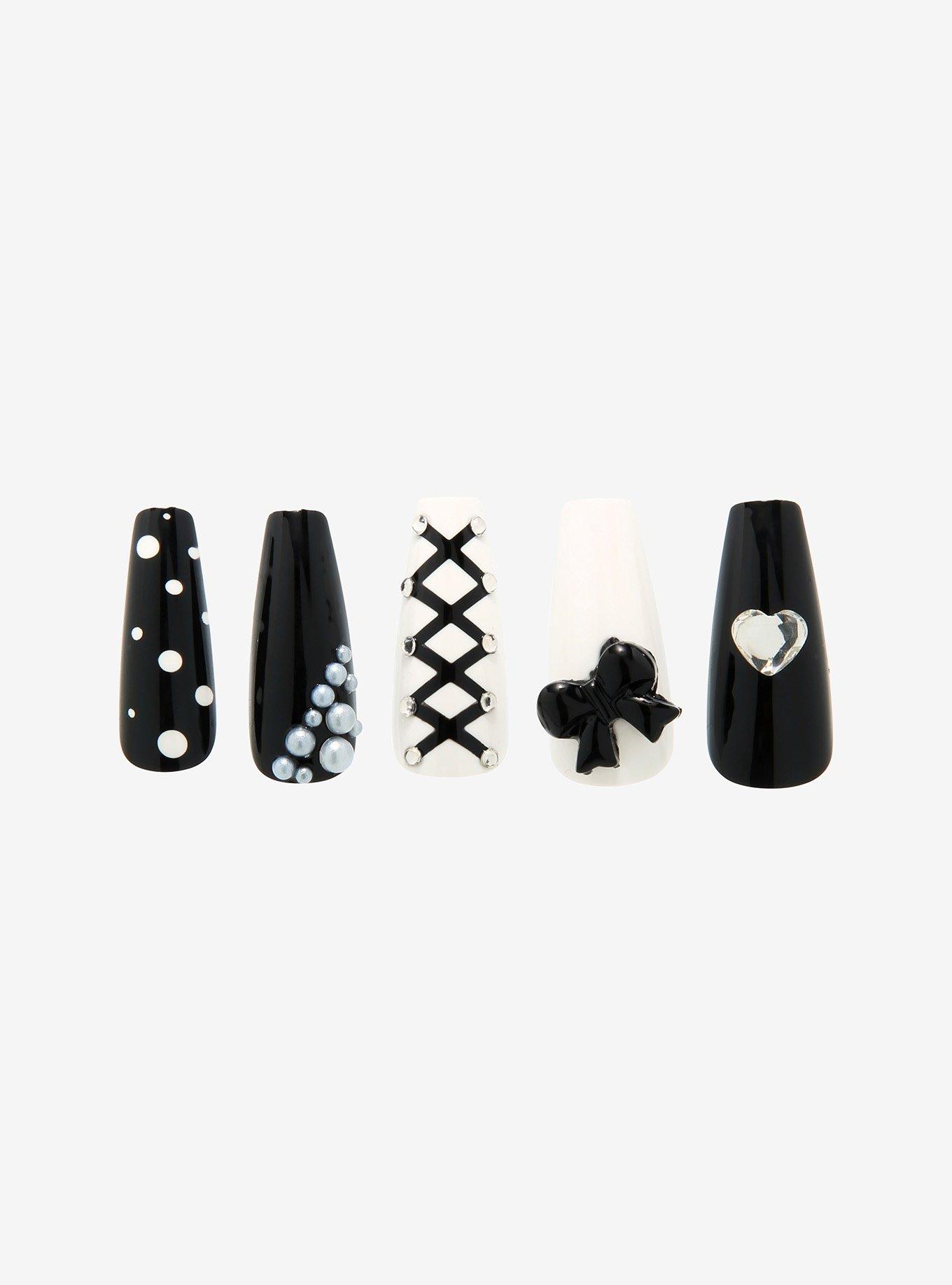 Blackheart Black & White Lolita Faux Nail Set, , alternate