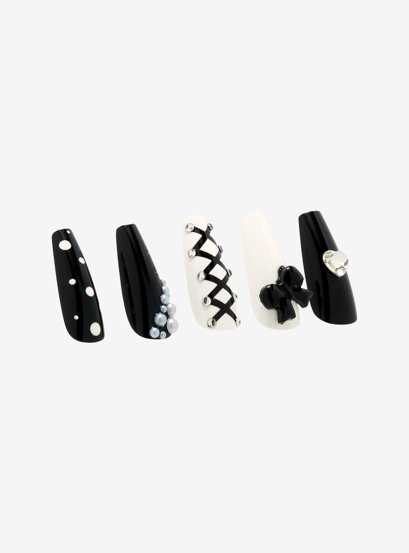 Blackheart Black & White Lolita Faux Nail Set, , alternate