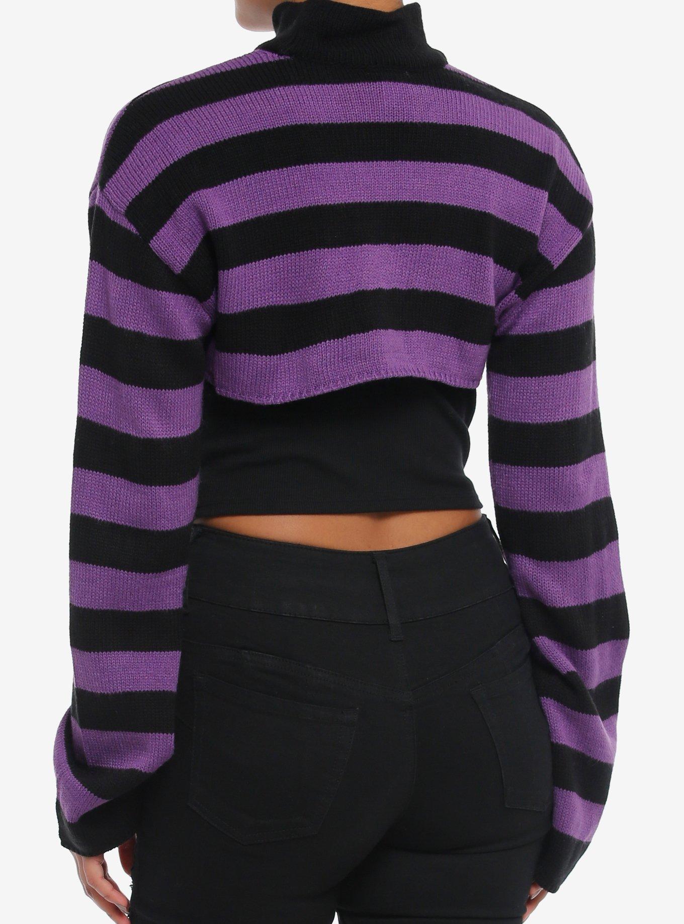 Kuromi Black & Purple Stripe Bolero Girls Crop Shrug, MULTI, alternate