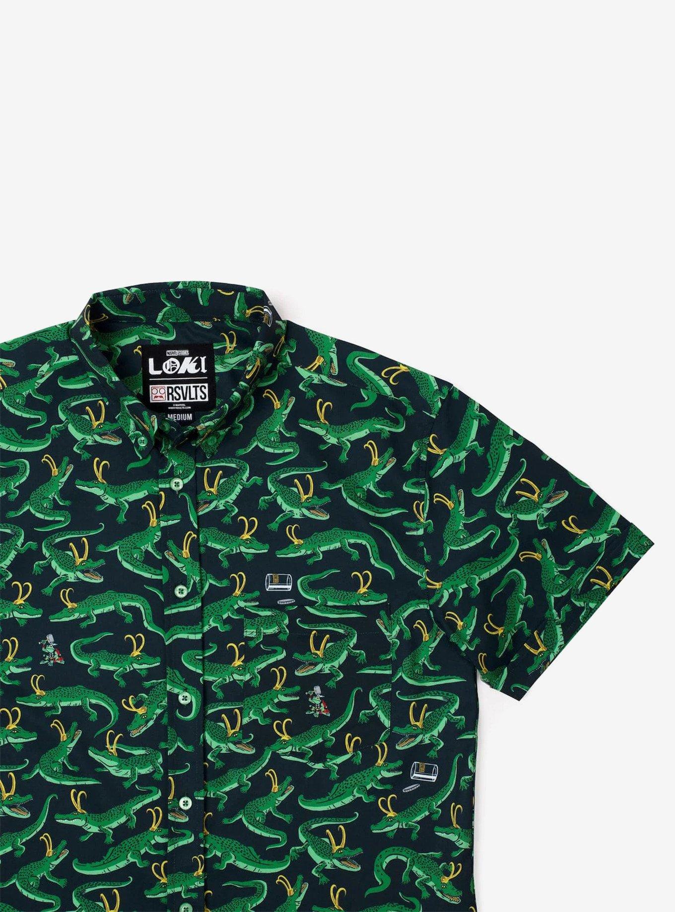 RSVLTS Marvel Loki "The Nexus Event" Button-Up Shirt, GREEN, alternate