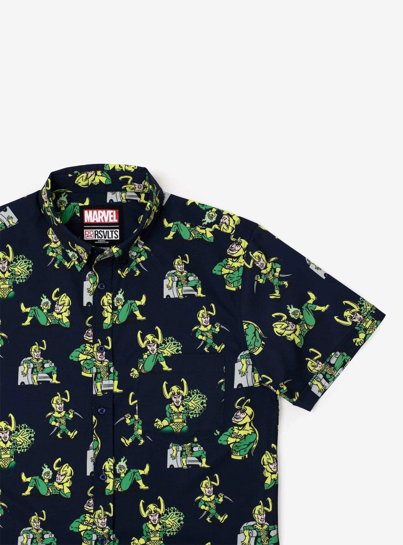 RSVLTS Marvel Loki "God of Mischief" Button-Up Shirt, BLUE, alternate