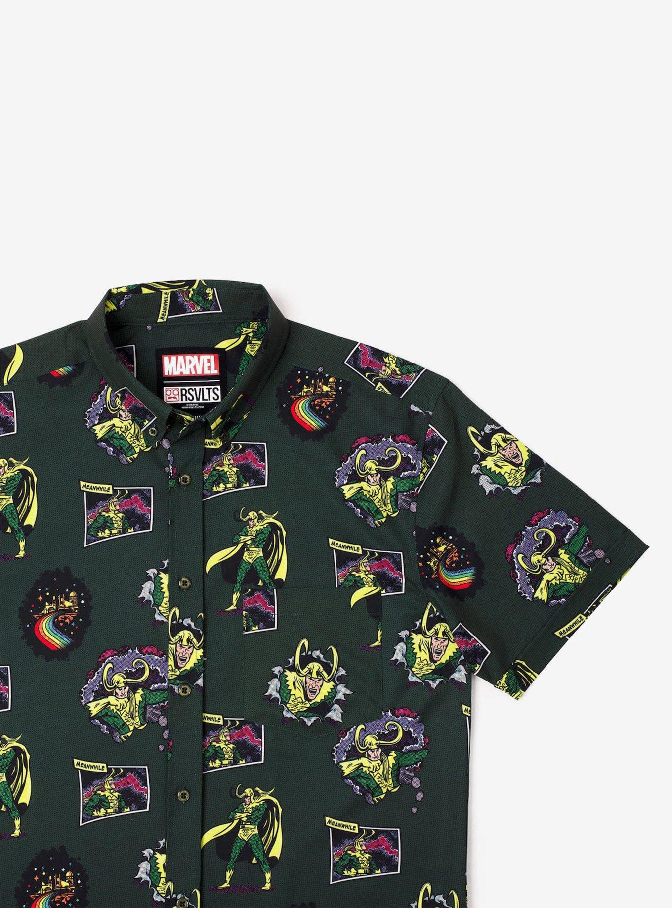 RSVLTS Marvel Loki "The Trickster" Button-Up Shirt, GREEN, alternate