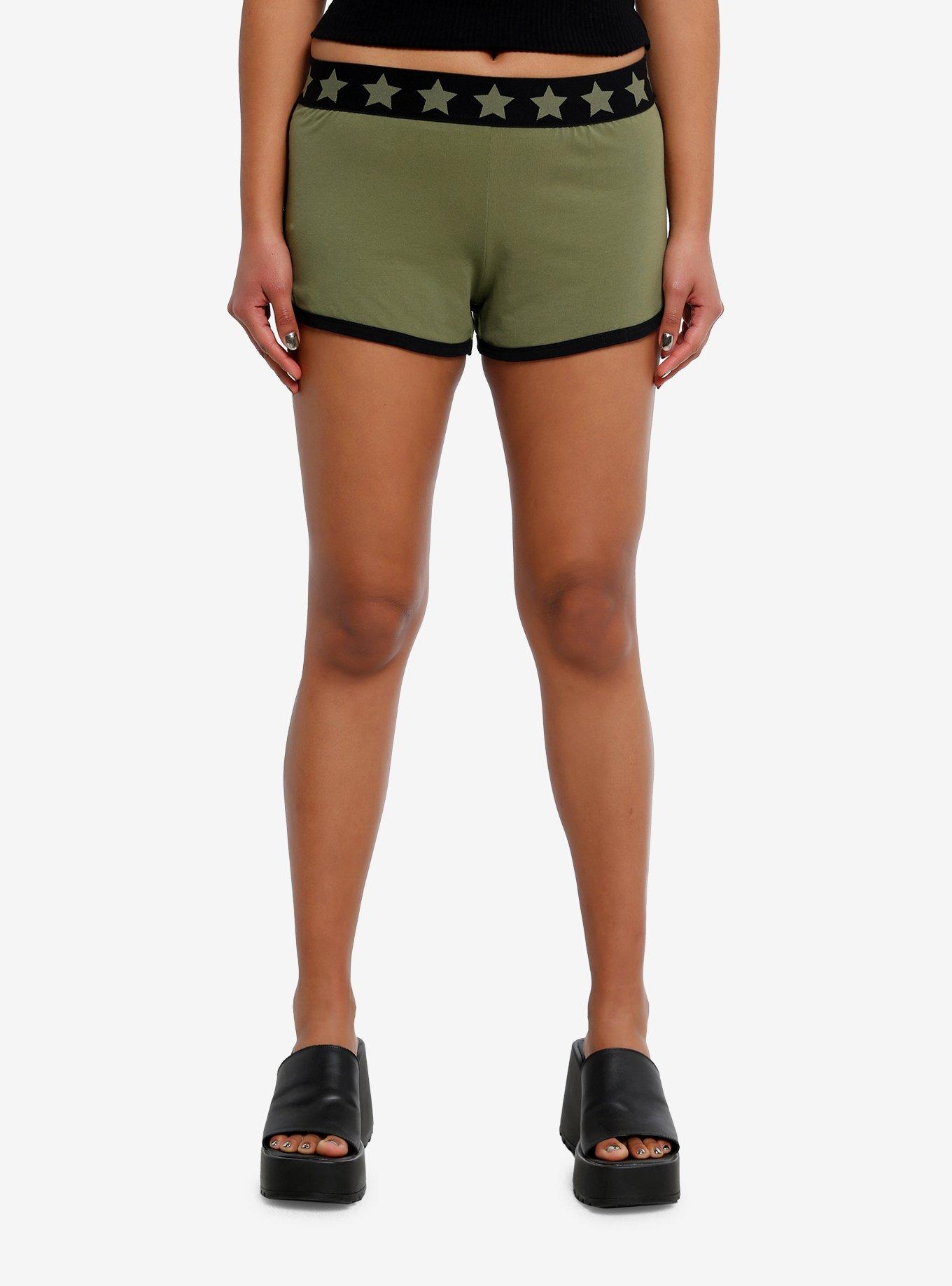 Green & Black Star Girls Lounge Shorts, ARMY GREEN, alternate