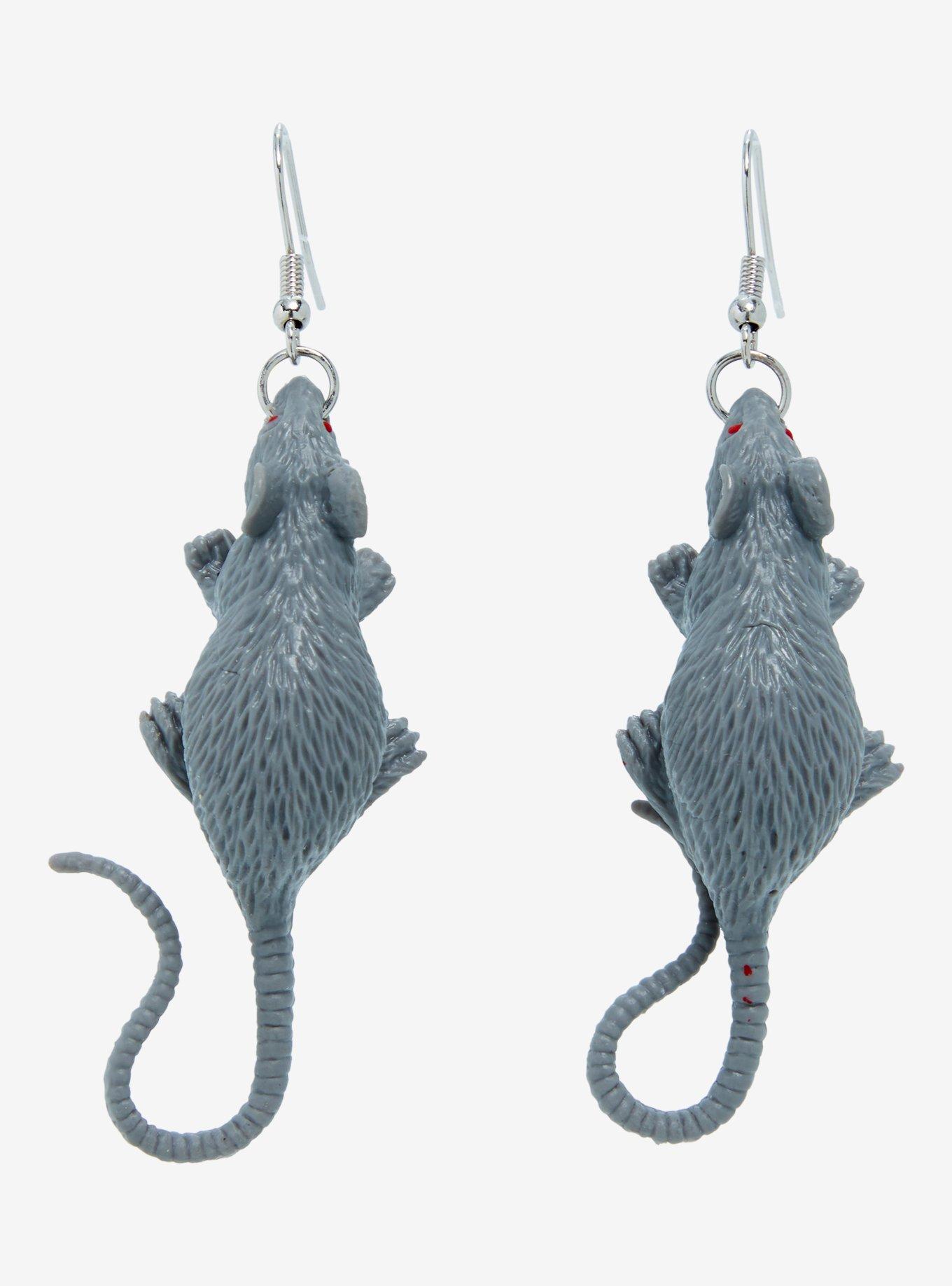 Grey Rat Figural Drop Earrings, , alternate
