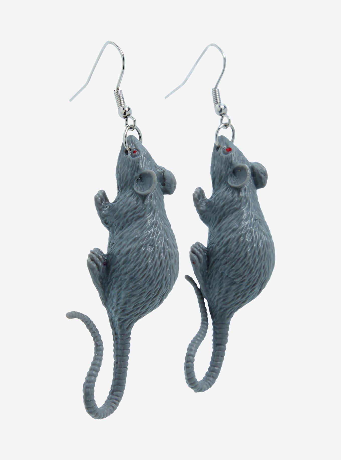 Grey Rat Figural Drop Earrings, , alternate