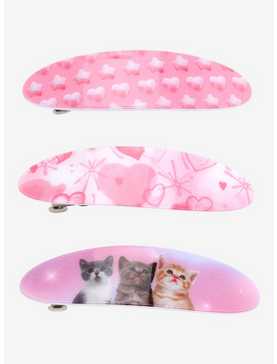 Sweet Society Pink Heart Cats Hair Clip Set, , hi-res