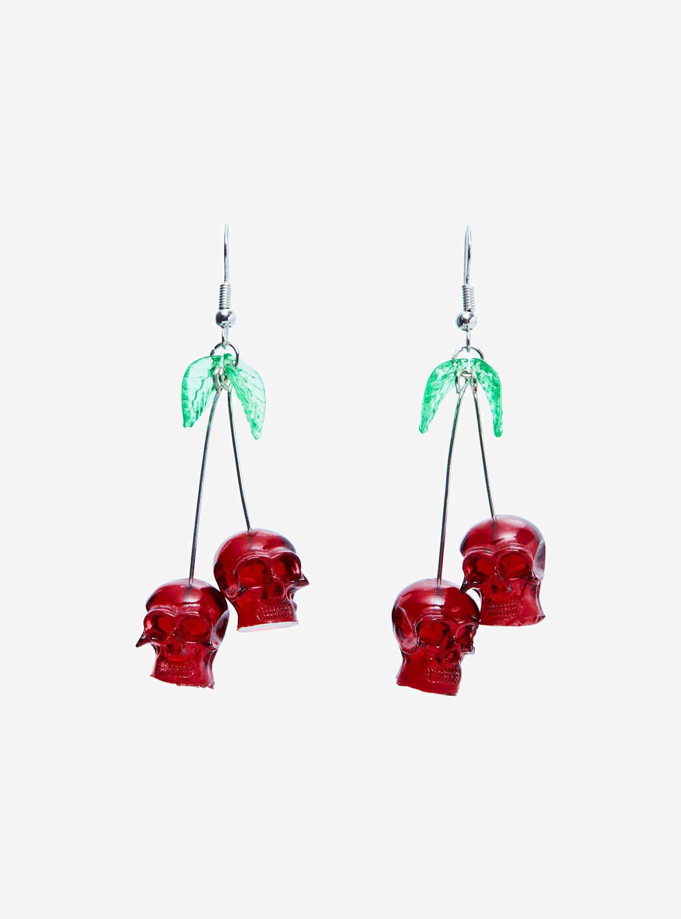 Social Collision Skull Cherry Earrings, , alternate