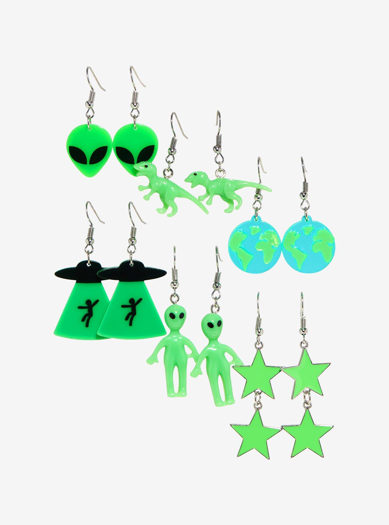 Cosmic Aura Green Alien Drop Earring Set, , alternate