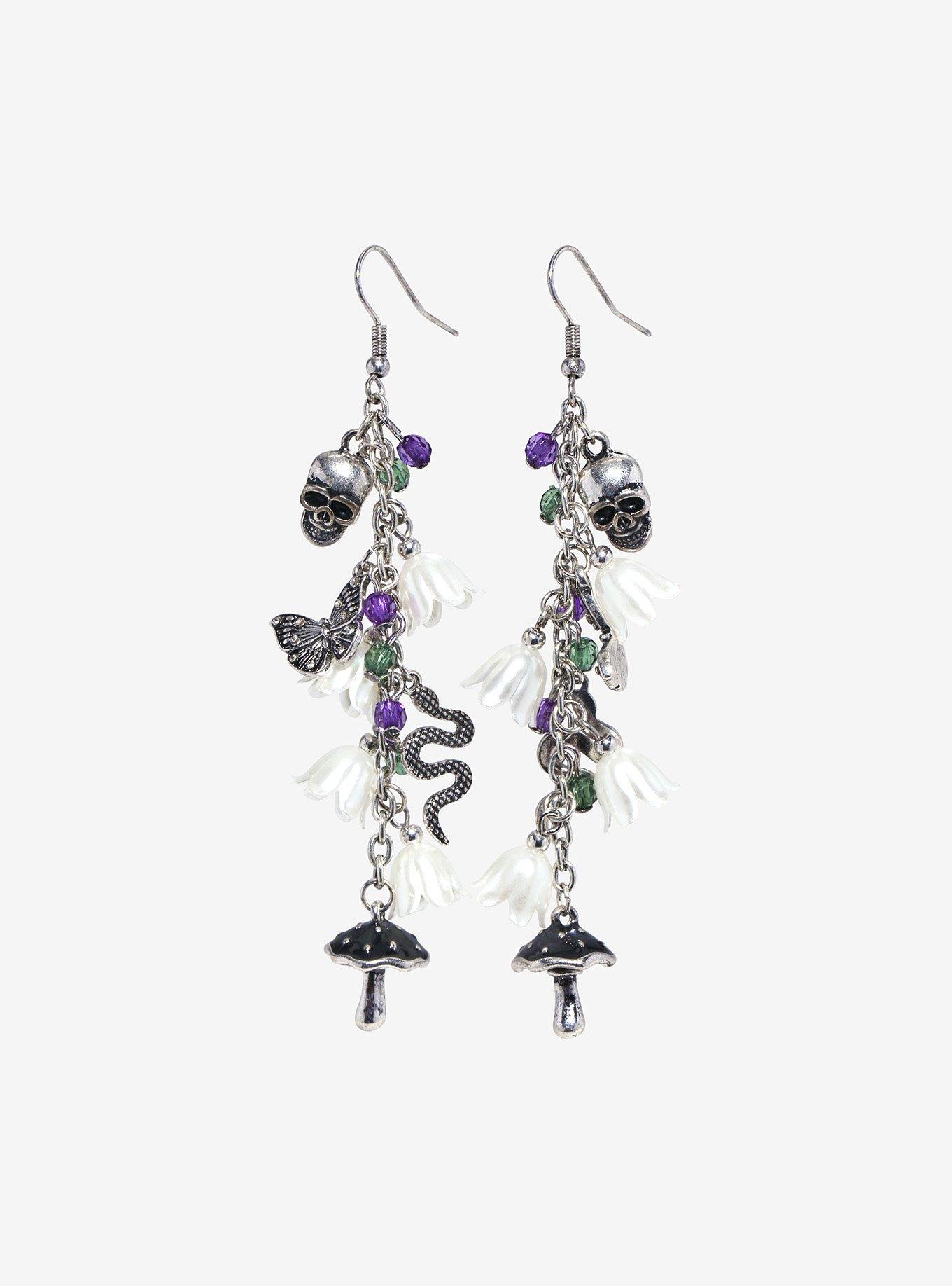 Thorn & Fable Skull Fairy Grunge Drop Earrings, , alternate
