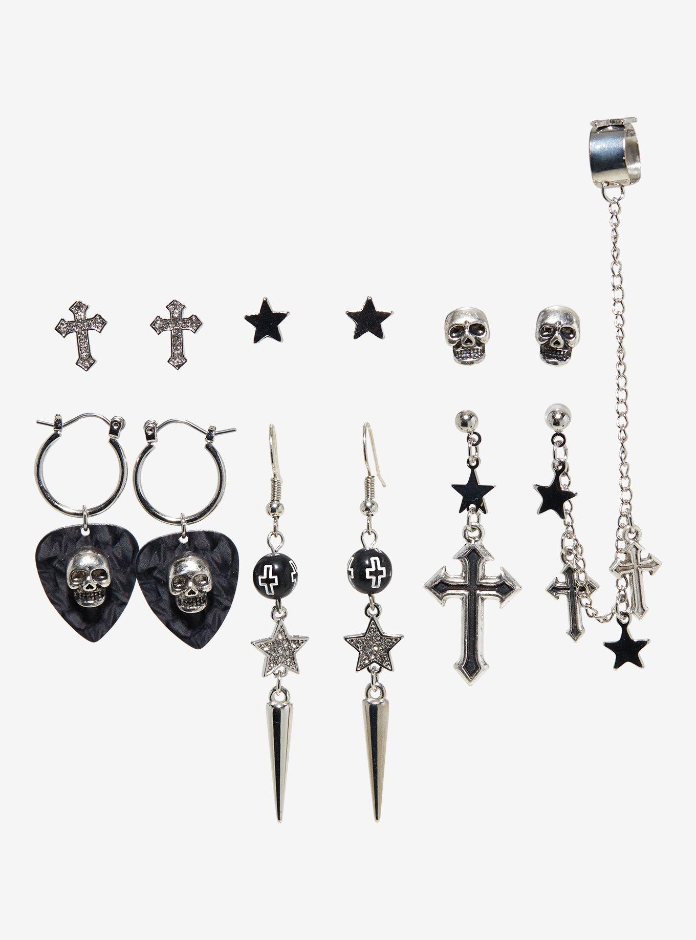 Social Collision® Skull Guitar Pick Cuff Earring Set, , hi-res