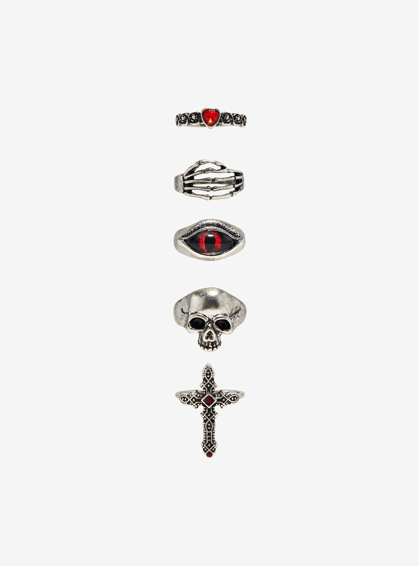 Social Collision Red Eye Goth Ring Set, , alternate