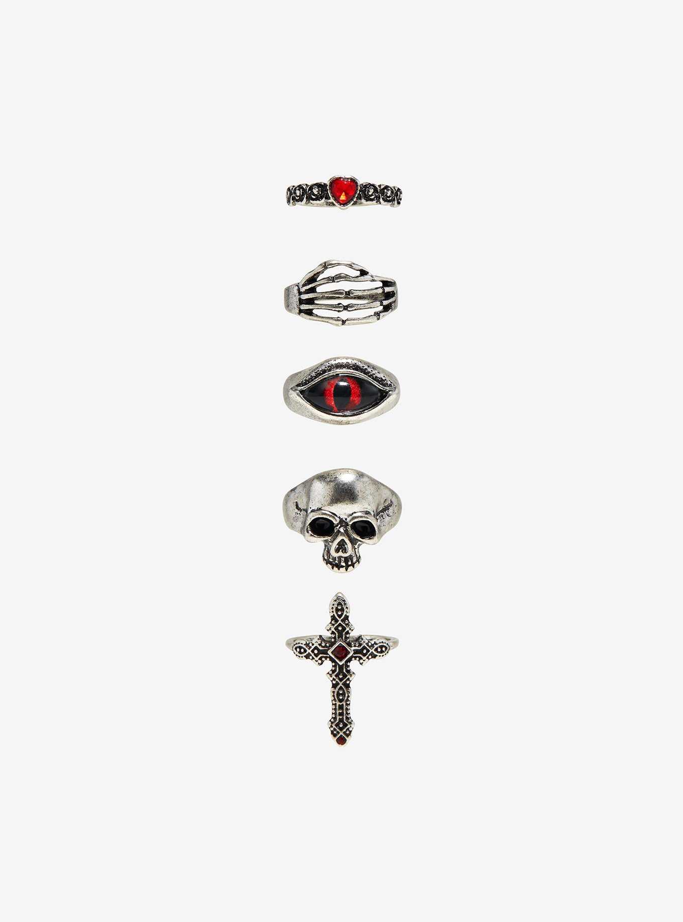 Social Collision Red Eye Goth Ring Set, , hi-res