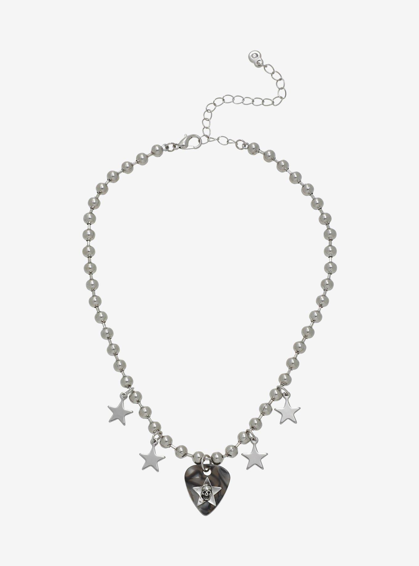 Social Collision Skull Guitar Pick Ball Chain Necklace, , alternate