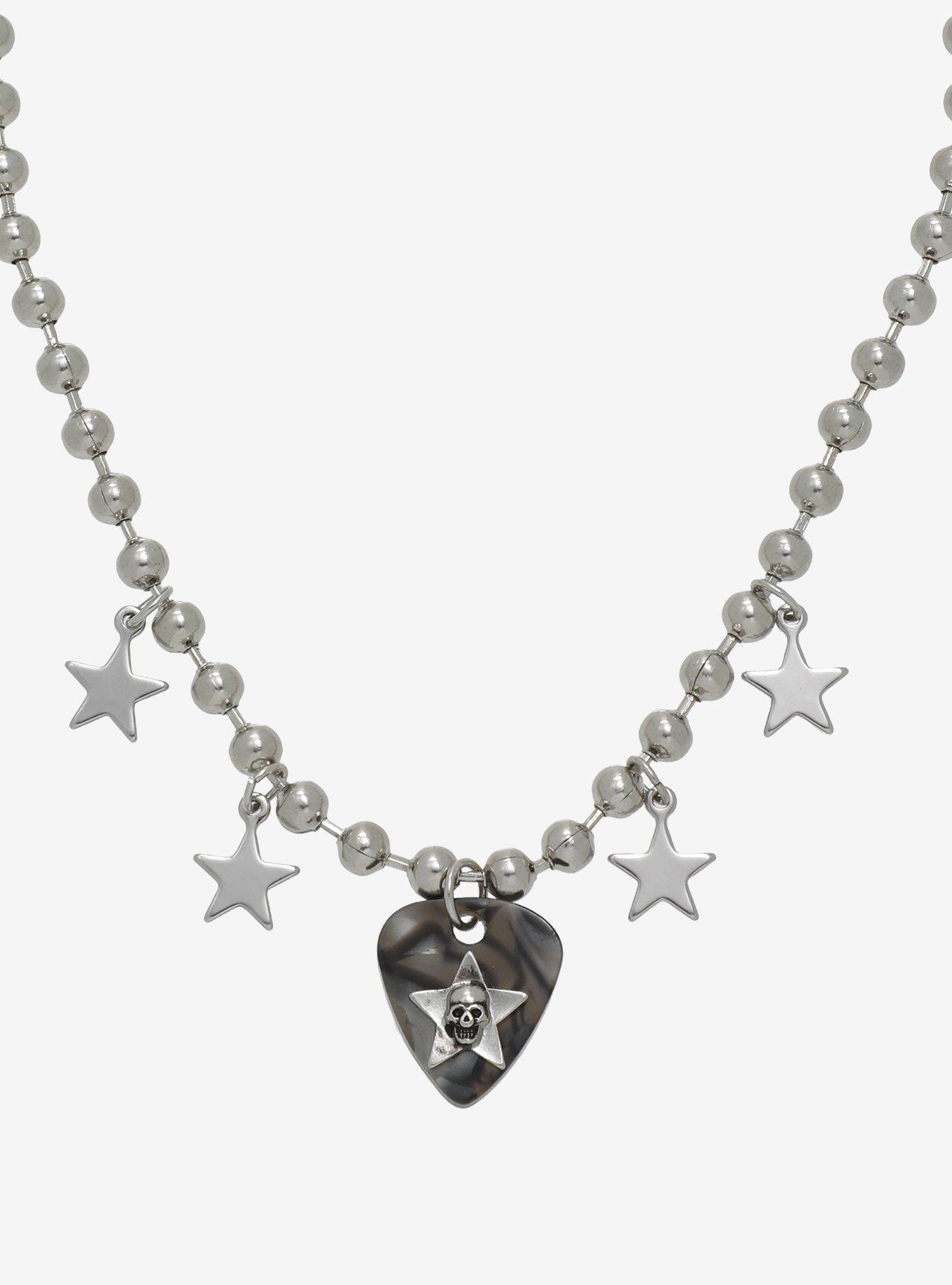Social Collision Skull Guitar Pick Ball Chain Necklace, , alternate