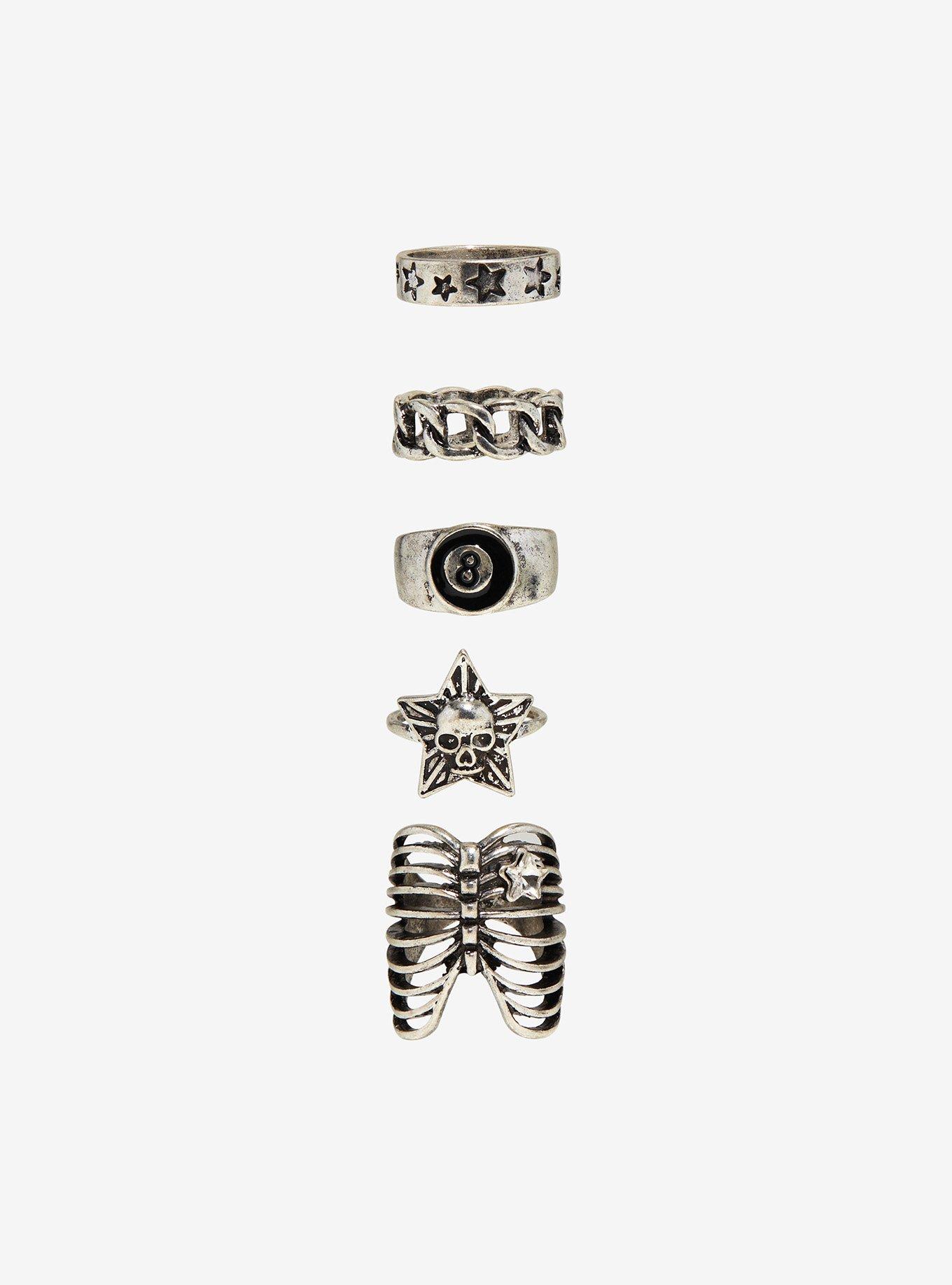 Social Collision&reg; 8 Ball Rib Skull Ring Set, , alternate