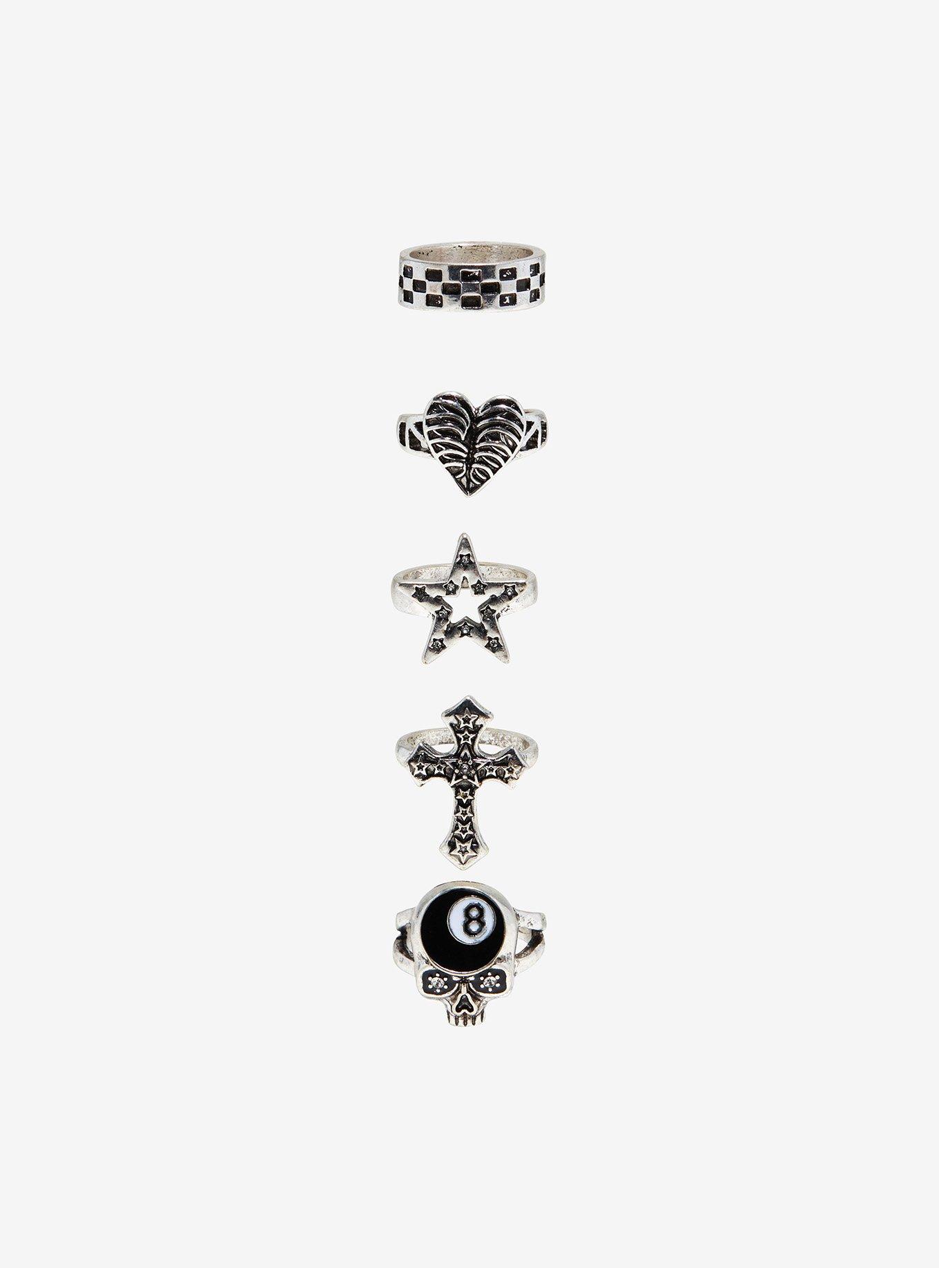 Social Collision 8 Ball Checker Star Ring Set, , alternate