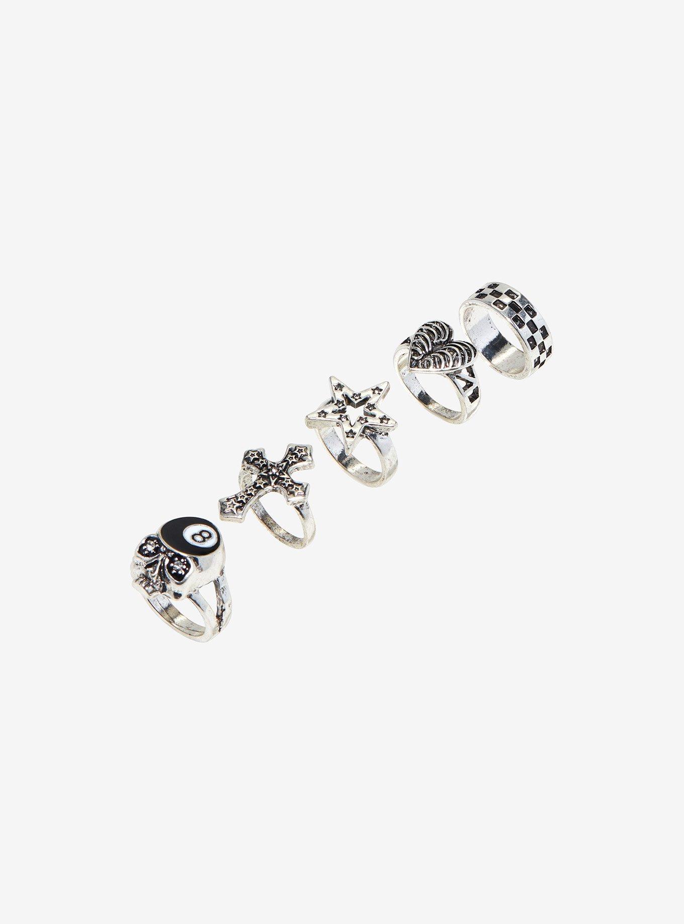 Social Collision 8 Ball Checker Star Ring Set, , alternate
