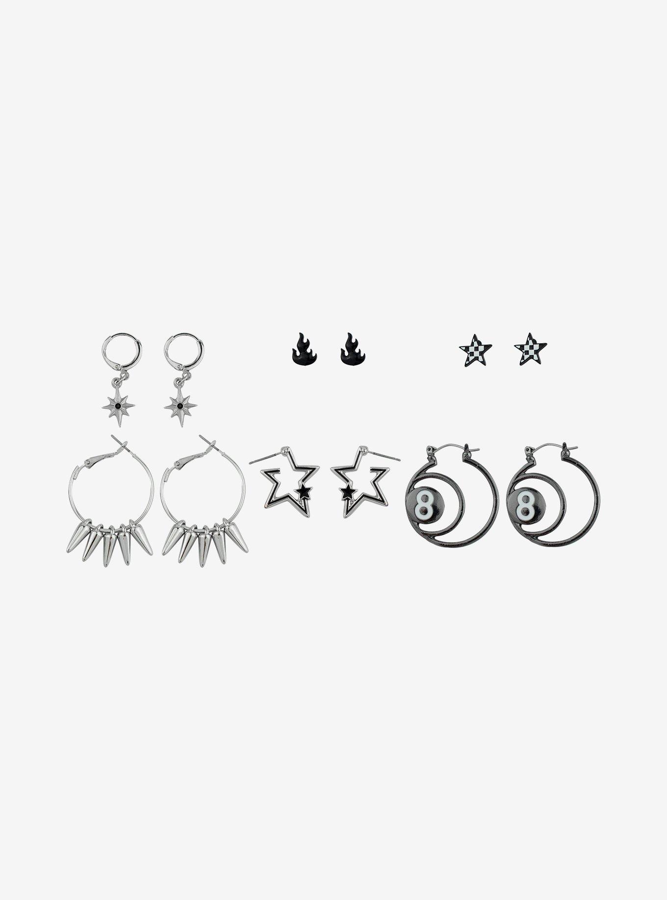 Social Collision® Stars Spikes & 8 Balls Earring Set, , alternate