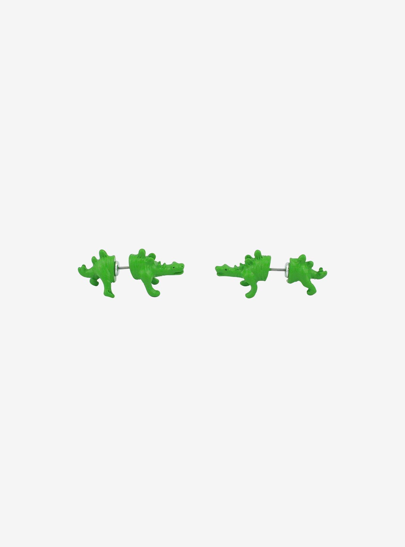 Green Dinosaur Front/Back Earrings, , alternate