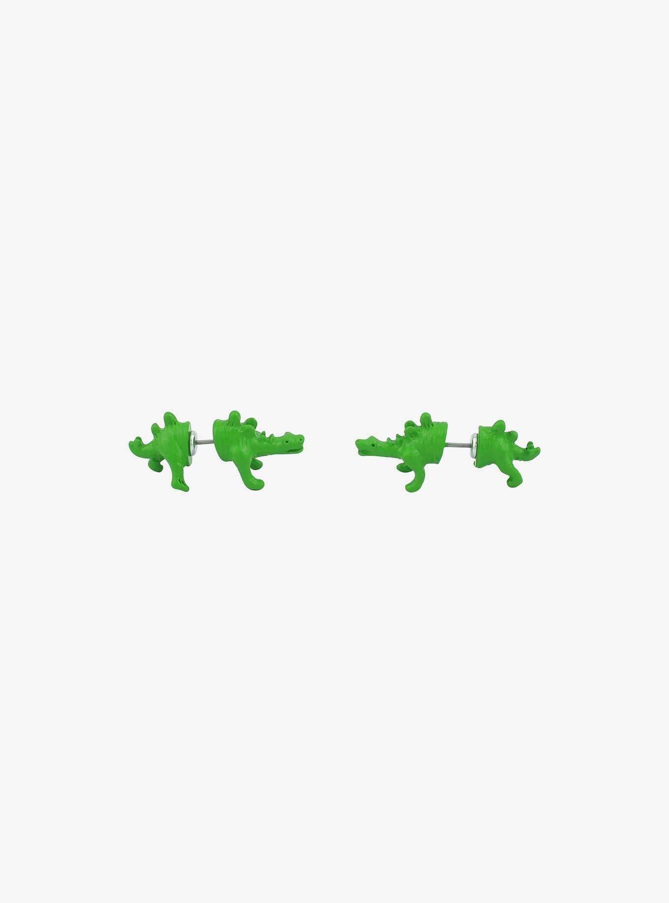 Green Dinosaur Front/Back Earrings, , hi-res