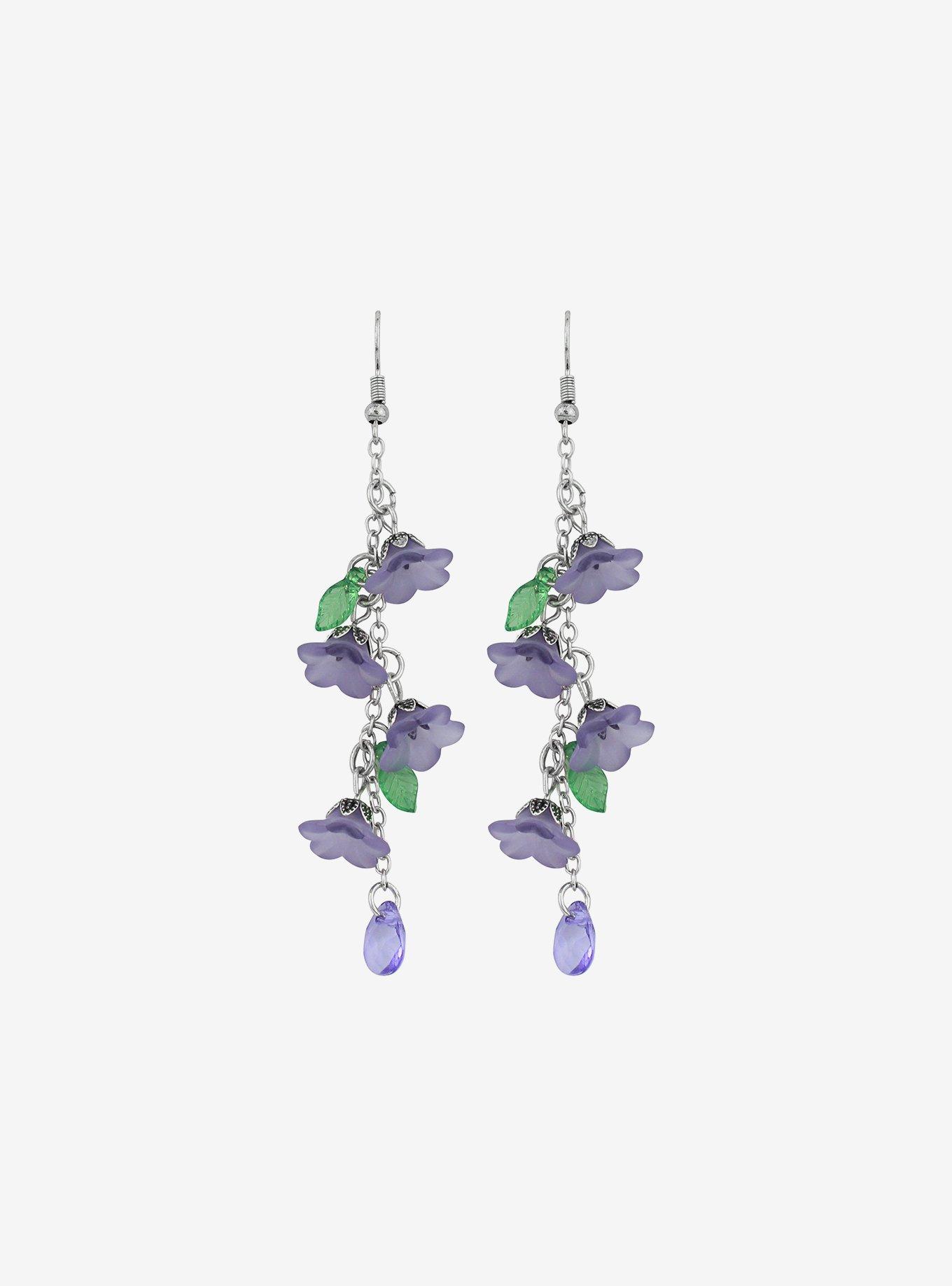 Thorn & Fable Purple Floral Drop Earrings, , alternate
