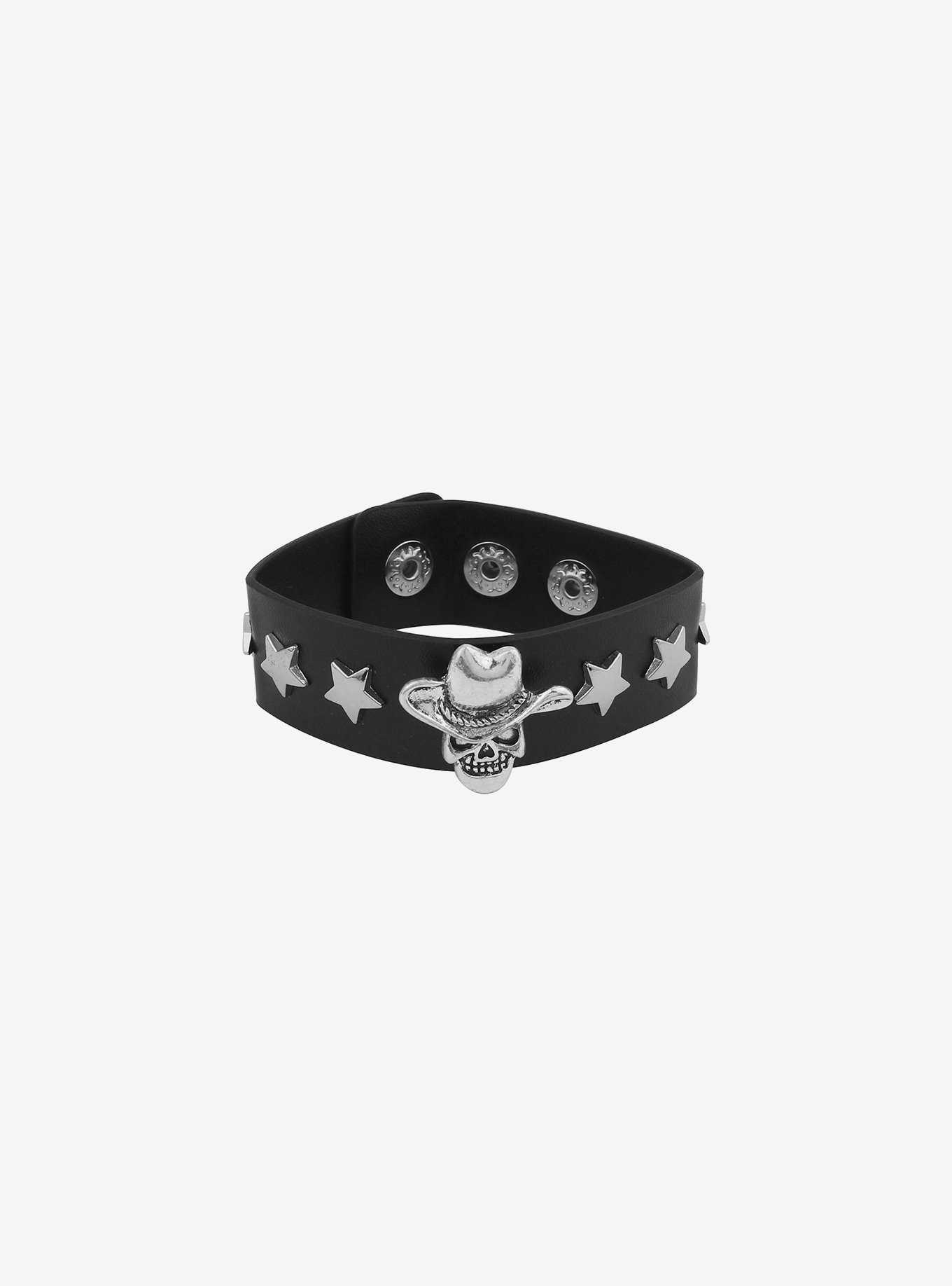 Social Collision Gothic Western Cowboy Skull Cuff Bracelet, , hi-res