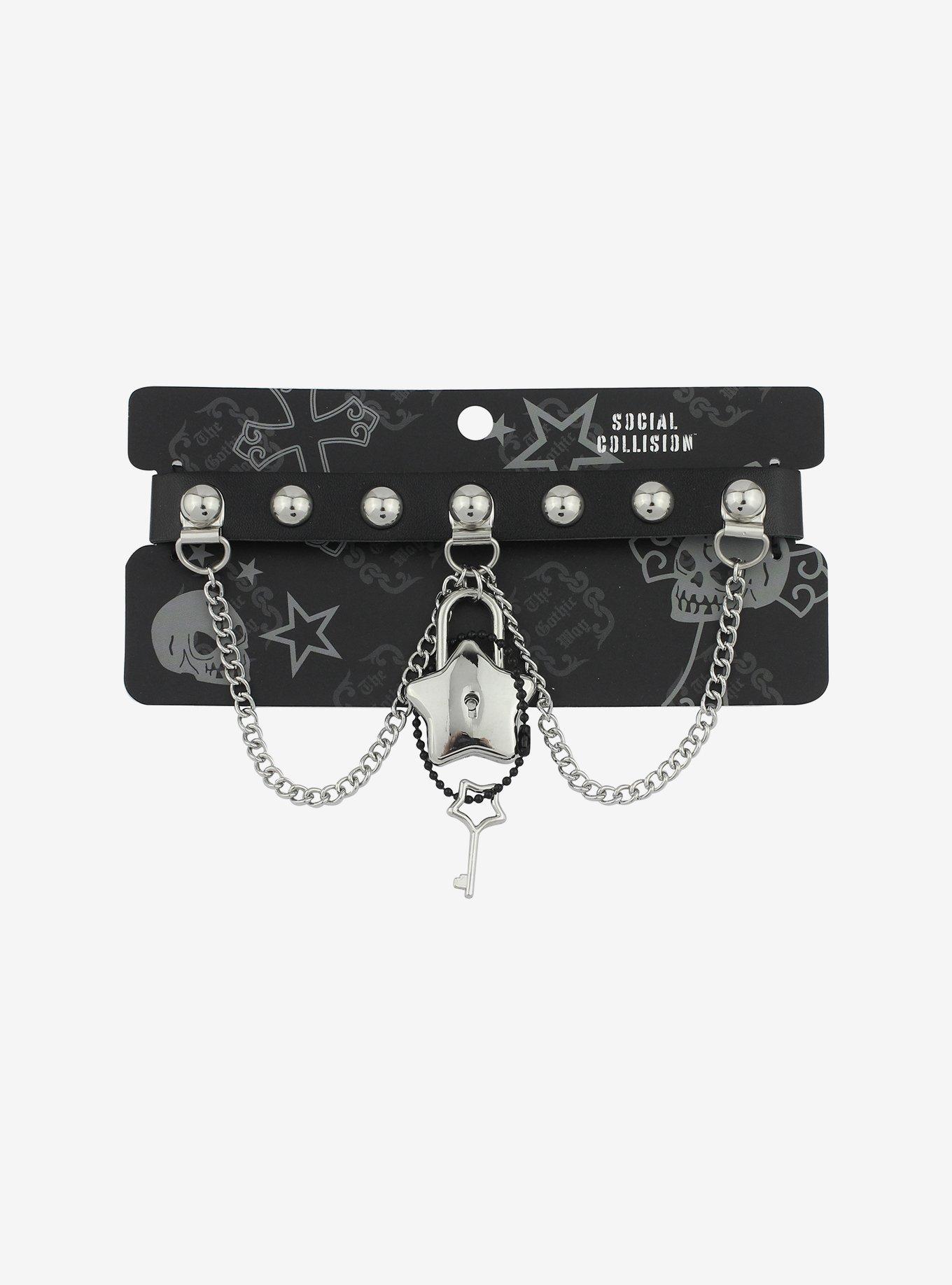 Social Collision® Star-Shaped Padlock Studded Choker, , alternate