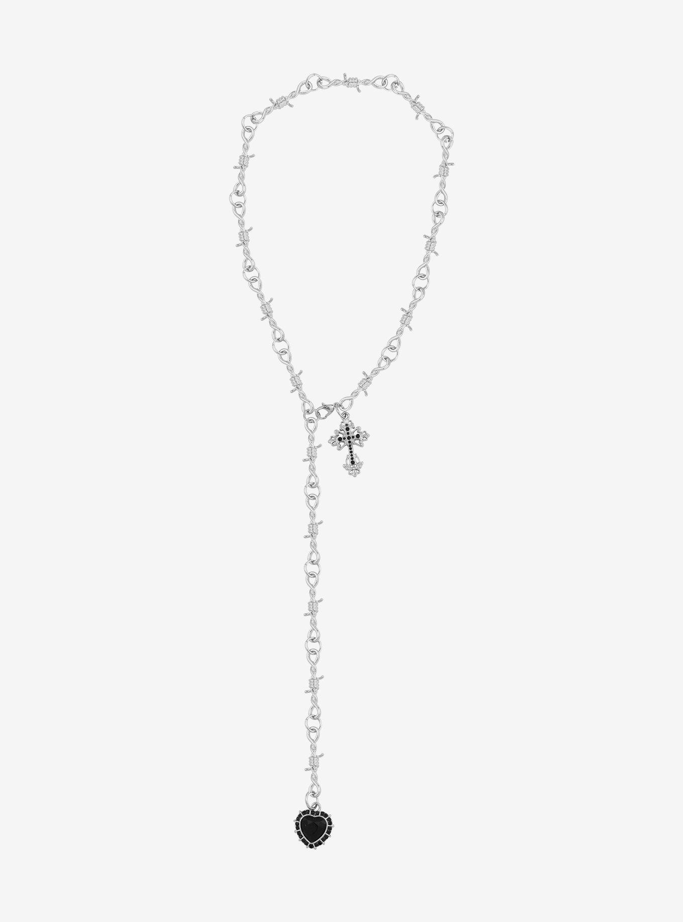 Social Collision&reg; Barbed Wire Cross Lariat Necklace, , alternate