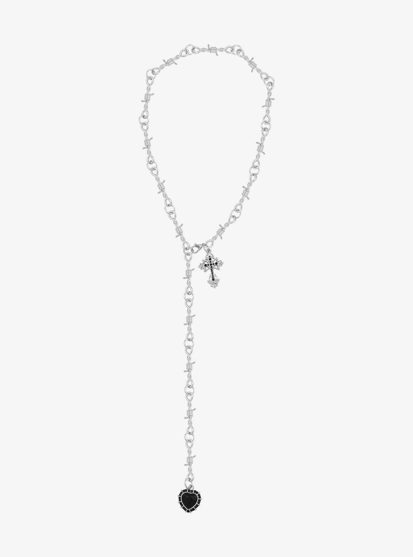 Social Collision® Barbed Wire Cross Lariat Necklace, , hi-res