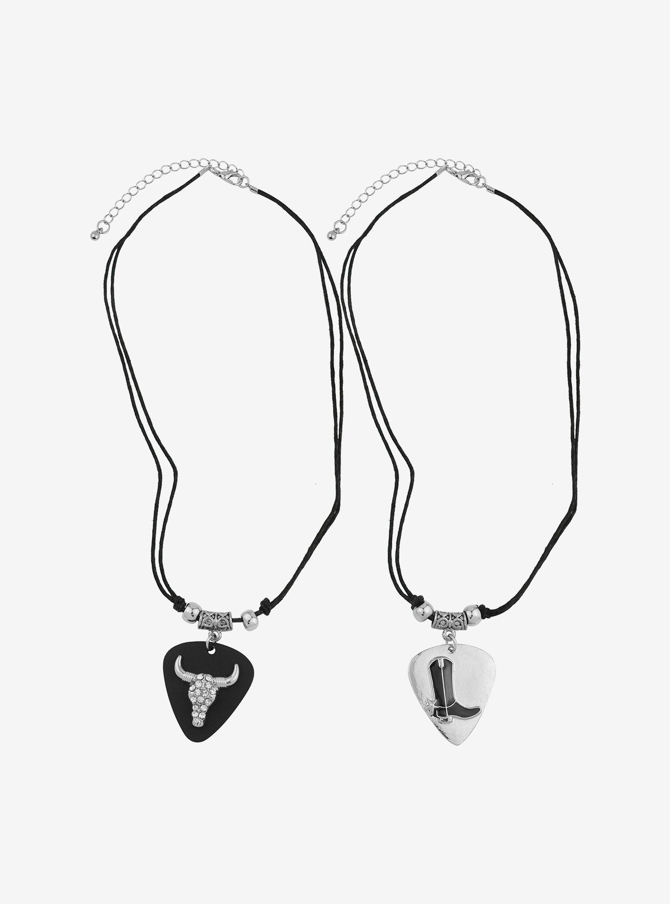 Social Collision Western Guitar Pick Best Friend Necklace Set, , alternate