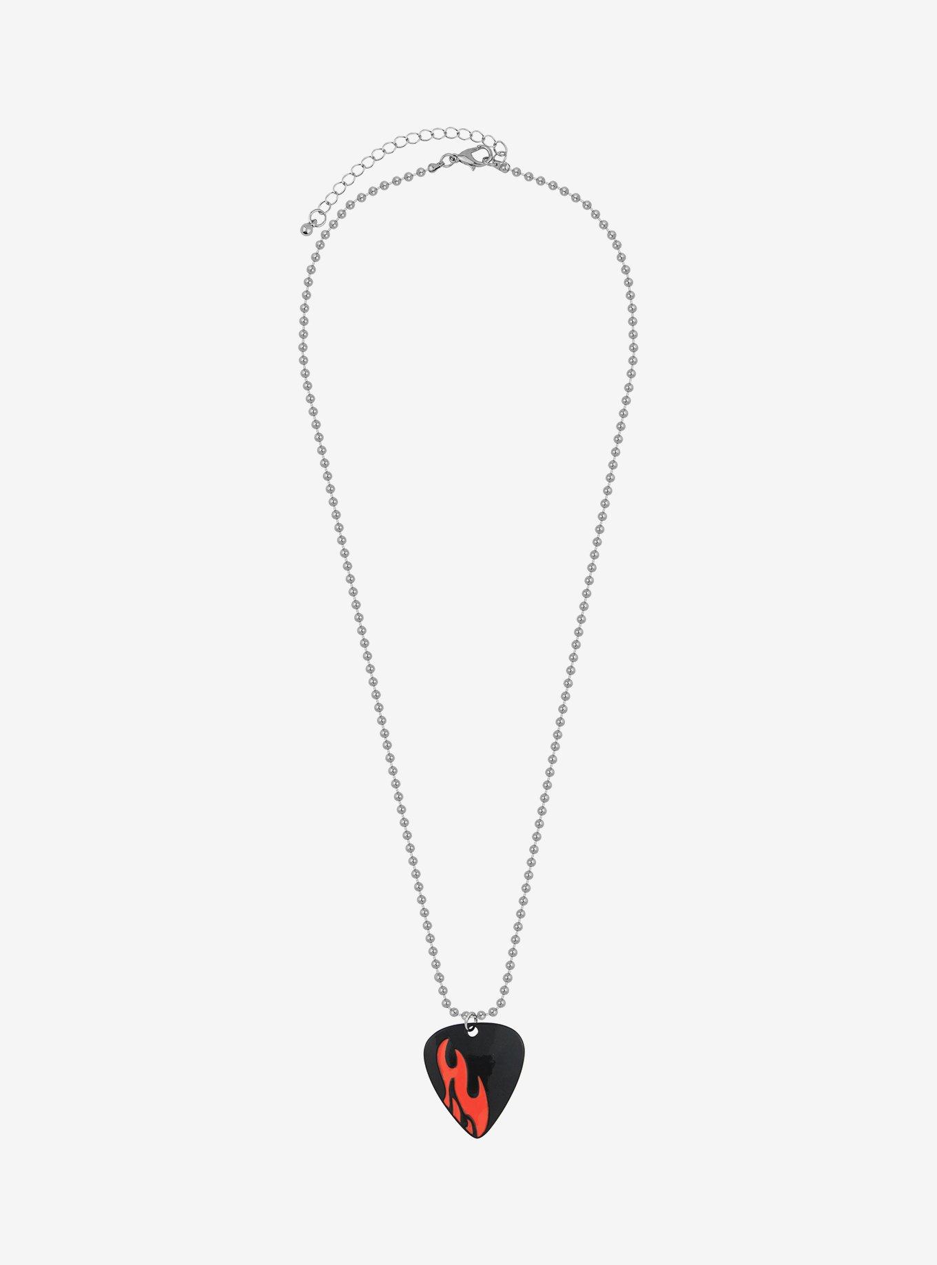Social Collision Flaming Guitar Pick Necklace, , alternate