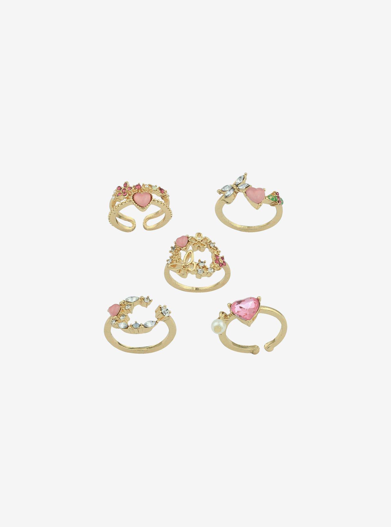 Sweet Society Pink Heart Bling Ring Set, , alternate