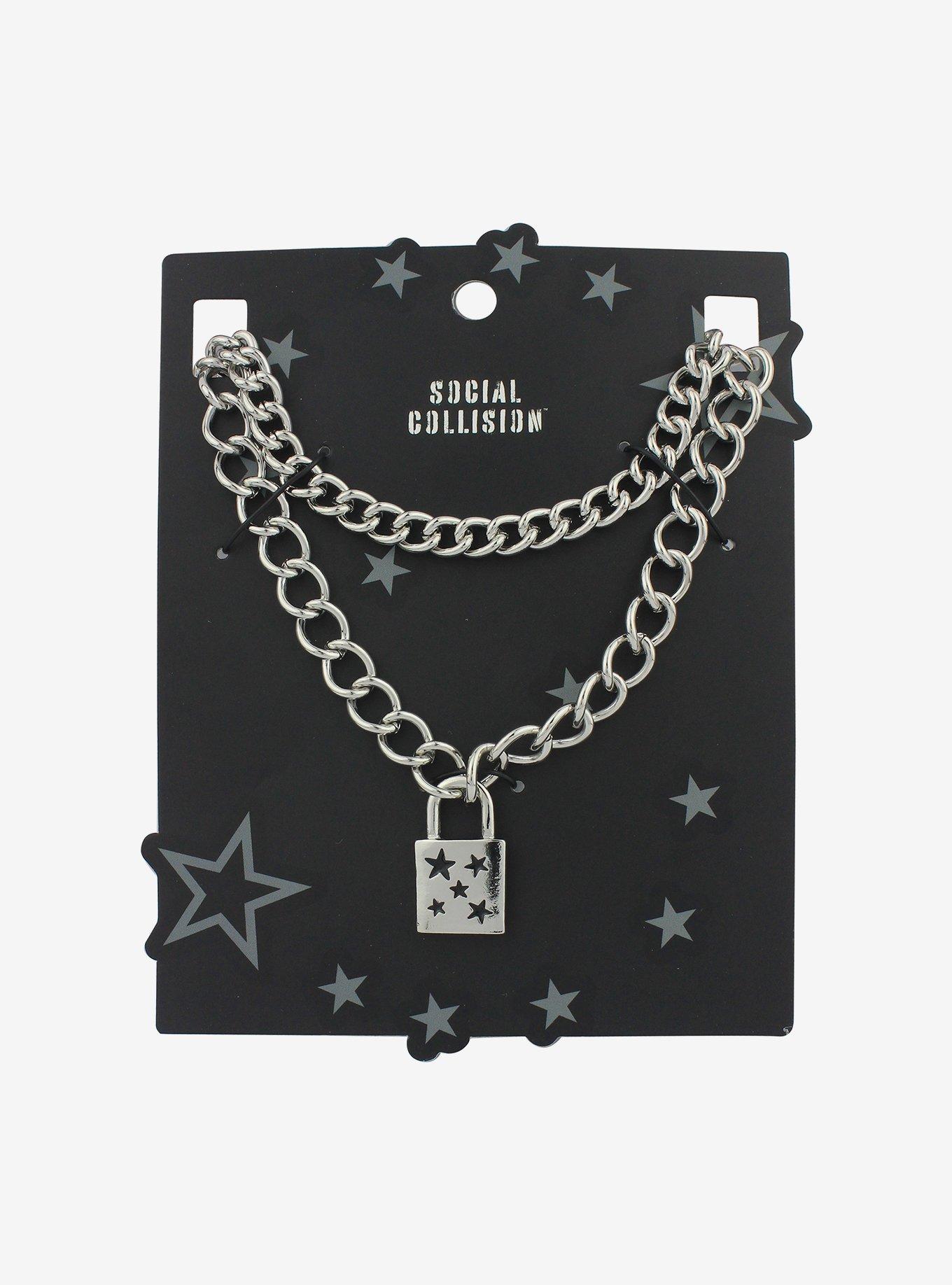 Social Collision Star Padlock Chunky Chain Necklace Set, , alternate
