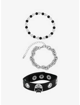Social Collision Skull Grommet & Chain Bracelet Set, , hi-res