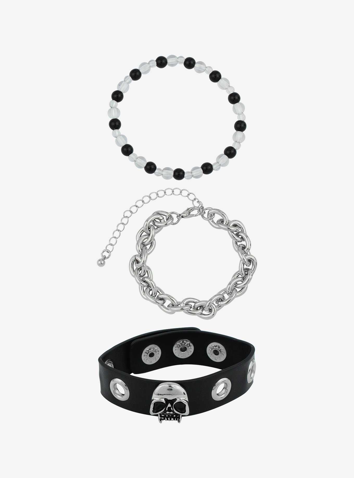 Social Collision® Skull Grommet & Chain Bracelet Set, , hi-res