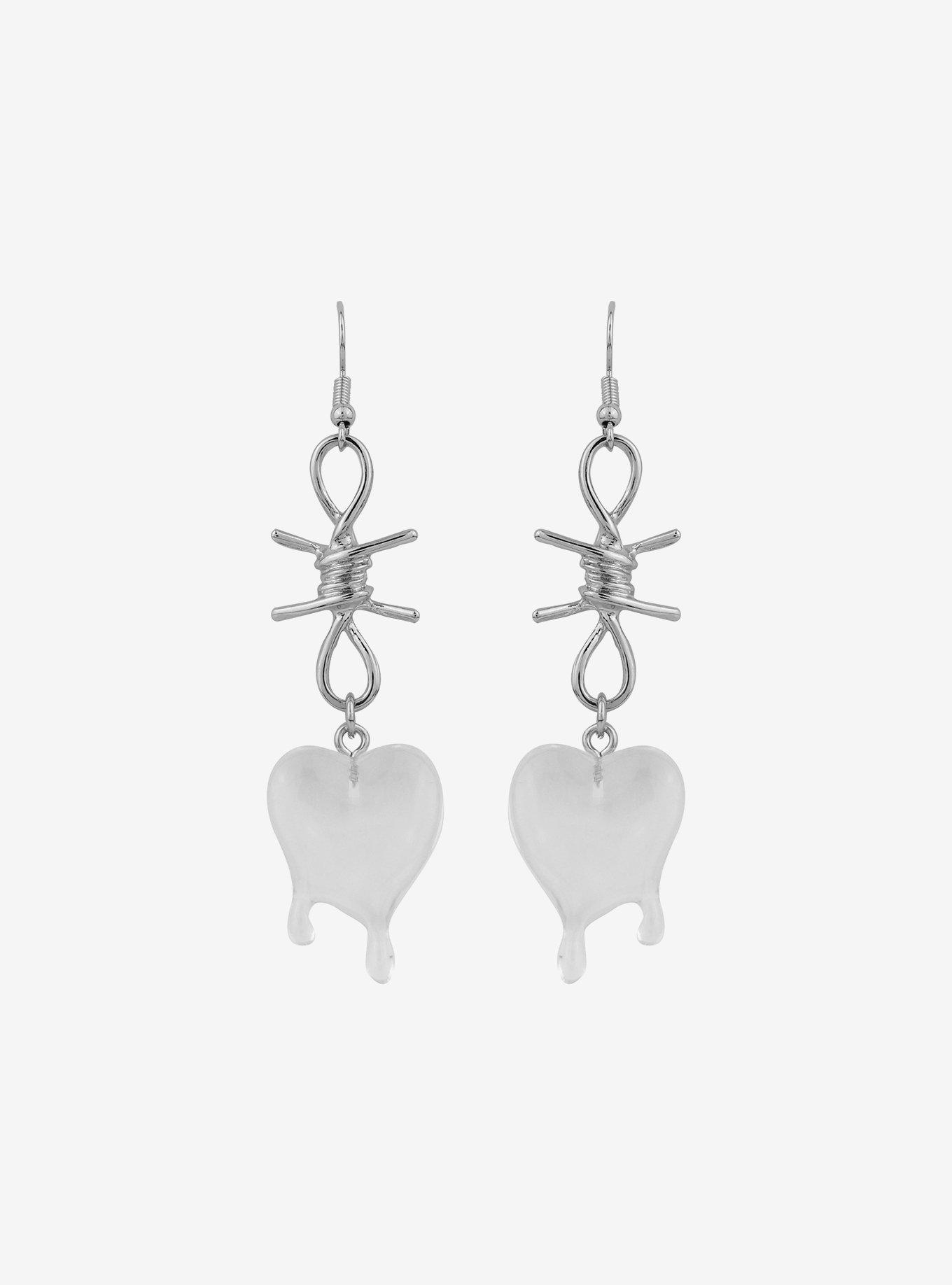 Drippy Heart Barbed Wire Drop Earrings, , hi-res