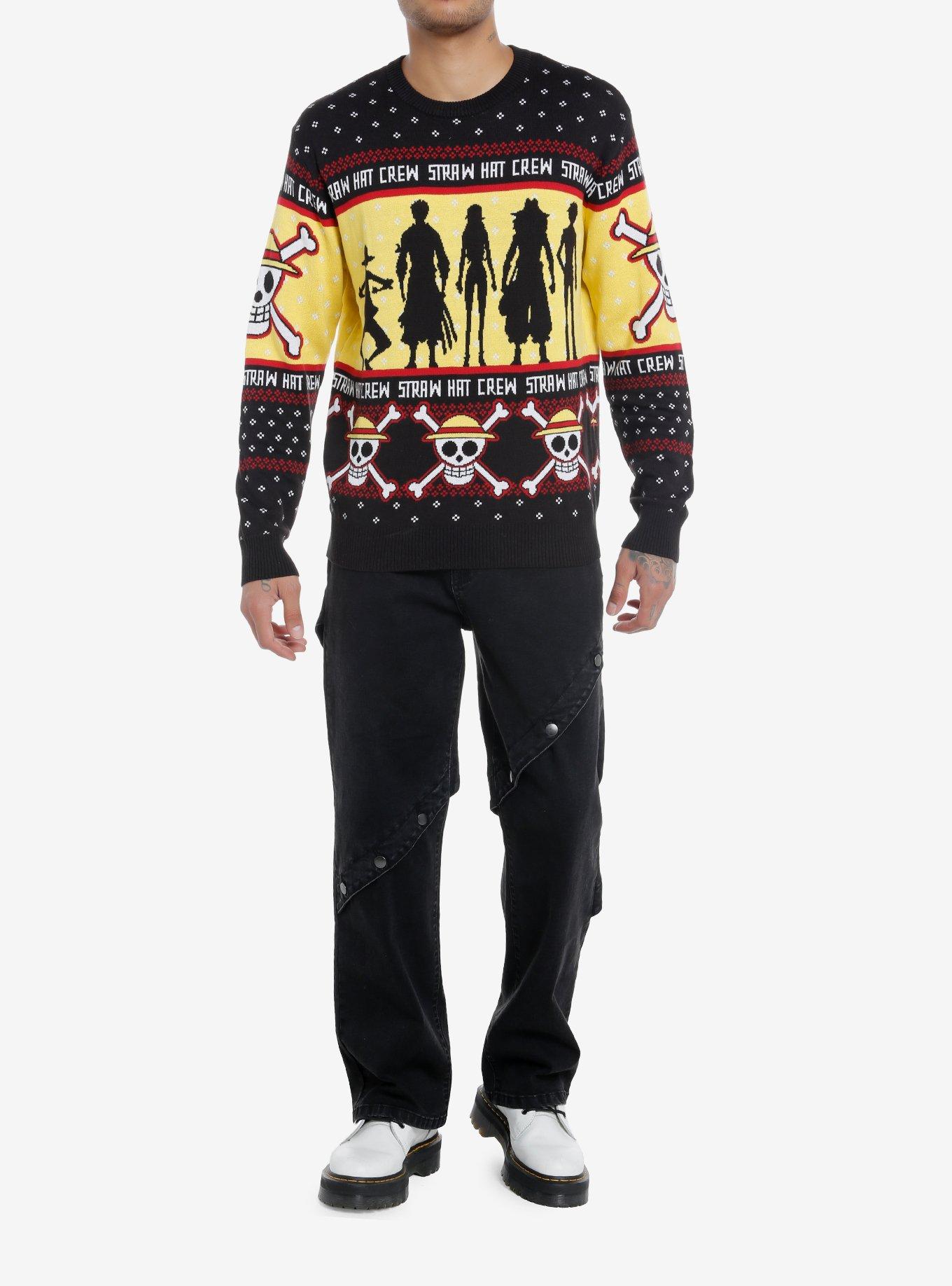 One Piece Straw Hat Crew Intarsia Knit Sweater, MULTI, alternate