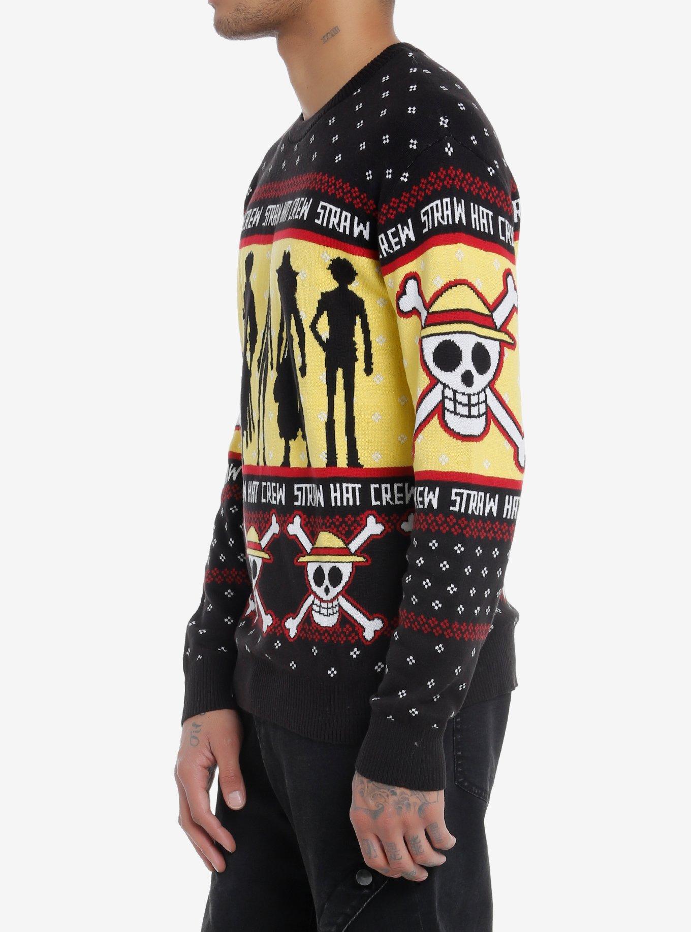 One Piece Straw Hat Crew Intarsia Knit Sweater, MULTI, alternate