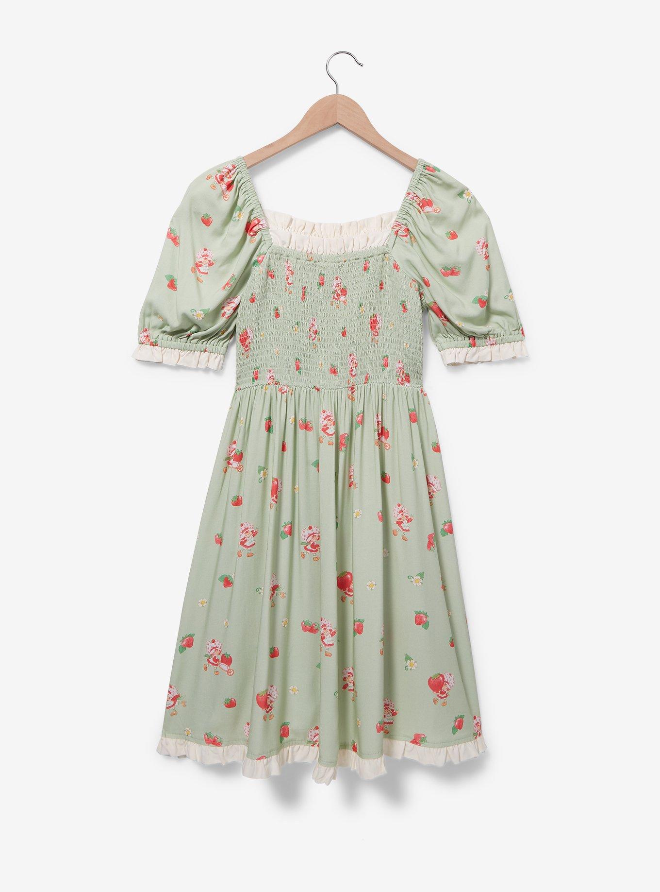 Strawberry Shortcake Allover Print Smock Dress - BoxLunch Exclusive, LIGHT GREEN, alternate