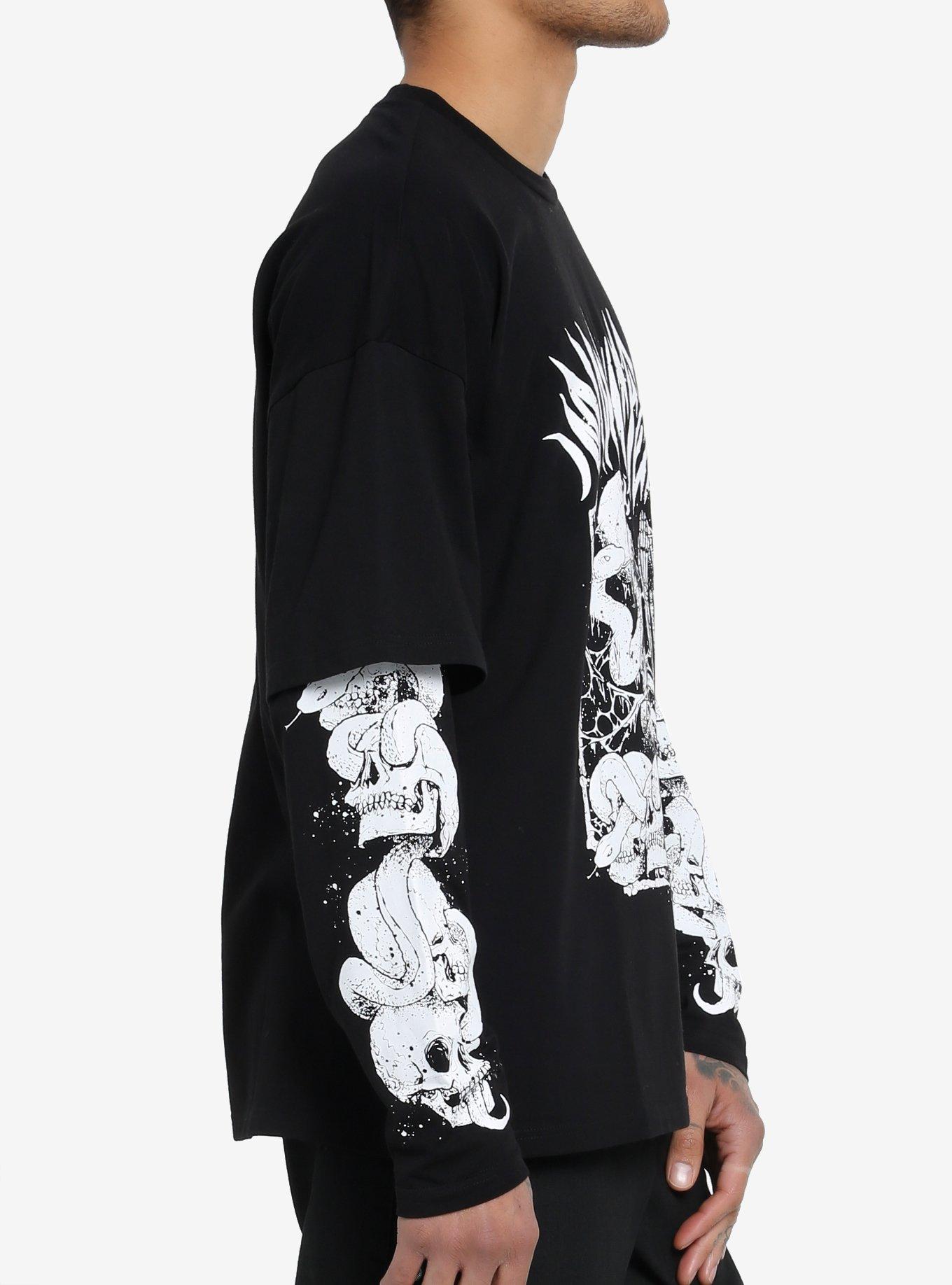 Midnight Fear Skulls & Snakes Oversized Twofer Long-Sleeve T-Shirt, , alternate