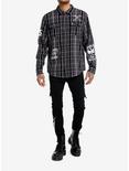 Social Collision® Black & White Plaid Punk Icons Long-Sleeve Woven Button-Up, , alternate